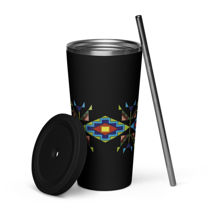 Insulated tumbler with a straw