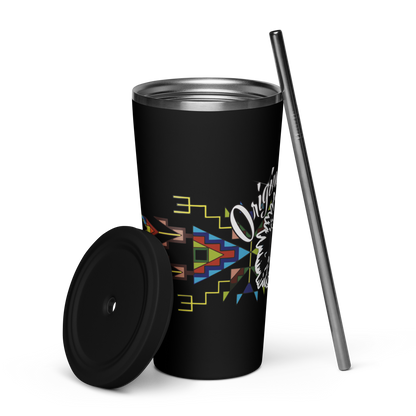 Insulated tumbler with a straw