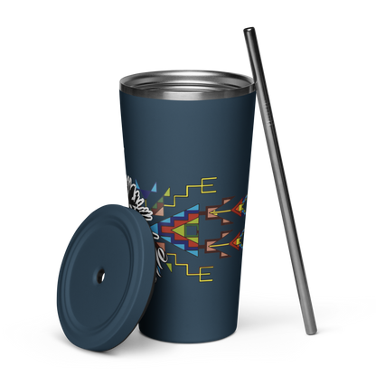 Insulated tumbler with a straw