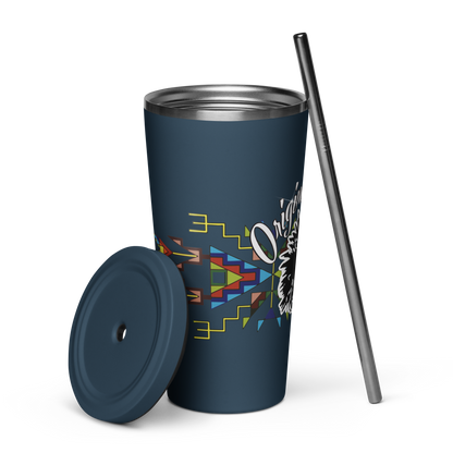 Insulated tumbler with a straw